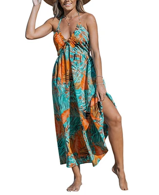 Cupshe Women's Tropical Abstract Halterneck Maxi Beach Dress