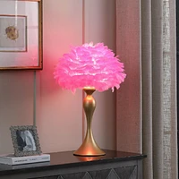 Streamdale Furniture 18.25"In Hot Pink Feather Aquina Satin Gold Metal Contour Glam Table Lamp