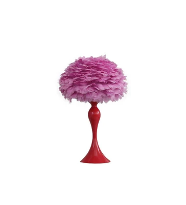 Streamdale Furniture 18.25"In Medium Pink Feather Aquina Glaze Red Metal Contour Glam Table Lamp