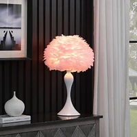 Streamdale Furniture 18.25"In Soft Pink Feather Aquina Crisp White Contour Glam Table Lamp