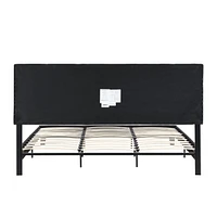 King Size Upholstered Platform Bed Frame in Black