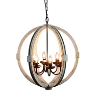 Streamdale Furniture Calder Wooden Orb Shape Chandelier With Metal Chain And Six Bulb Holders, White