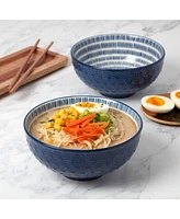 Tabletops Unlimited 6.5" Cobalt Star Embossed Stoneware Ramen Noodle Bowls, Set of 2