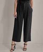 Dkny Petite Striped Cropped Paperbag-Waist Pants