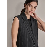 Dkny Petite Striped Notched-Collar One-Button Vest