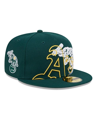 New Era Men's Green Oakland Athletics Game Day Overlap 59FIFTY Fitted Hat