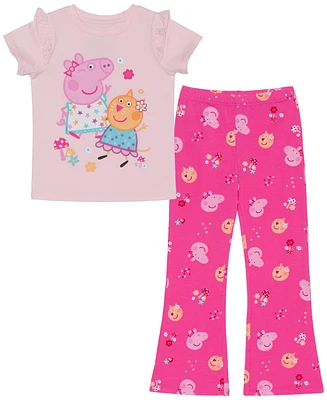 Peppa Pig Toddler & Little Girls Short Sleeve Ruffle Top Flared Legging, 2pc Set