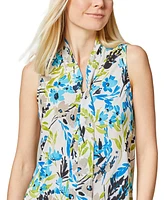 Kasper Petite Printed Tie-Neck Sleeveless Top