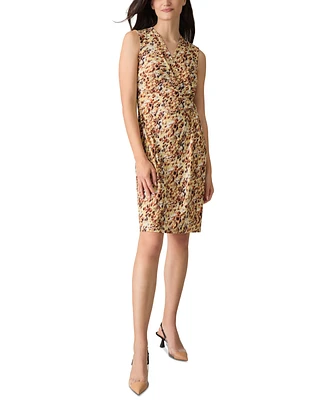 Kasper Petite Printed Sleeveless Faux-Wrap Sheath Dress