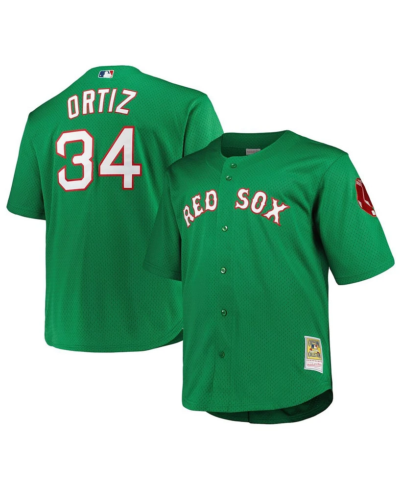 Mitchell & Ness Men's David Ortiz Kelly Green Boston Red Sox Big Tall Cooperstown Collection Mesh Batting Practice Jersey