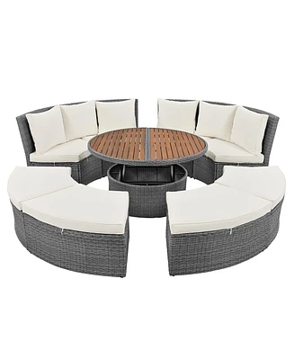 Simplie Fun 5 Piece Round Rattan Sofa Set with Liftable Table