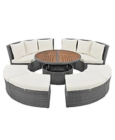 Simplie Fun 5-Piece Round Rattan Sectional Sofa Set, All-Weather Pe Wicker, Gray