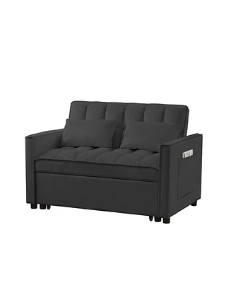 Simplie Fun Black Velvet Loveseat Sofa Bed