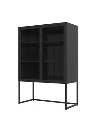 Simplie Fun 47.2" High Metal Storage Cabinet with 2 Mesh Doors, Black