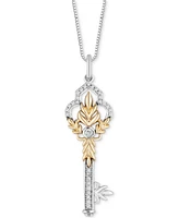 Diamond Anna Key Pendant Necklace (1/10 ct. t.w.) in Sterling Silver & Gold-Plate, 16" + 2" extender - Sterling Silver  Gold