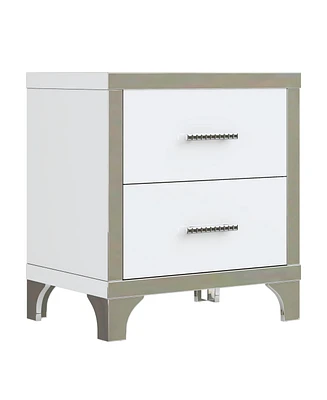 Simplie Fun White Mirrored Nightstand with 2 Drawers