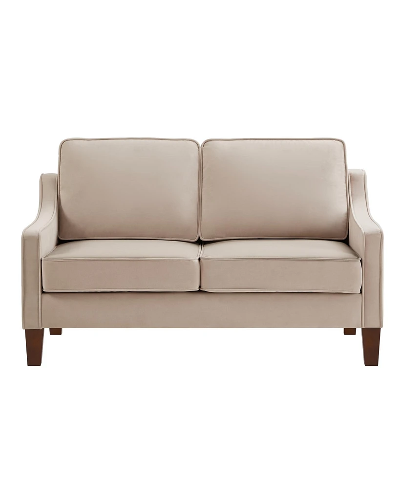 Simplie Fun Velvet Loveseat Sofa with Wooden Legs, Taupe