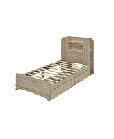 Streamdale Furniture Twin Storage Platform Bed Frame With Two Drawers And Light Strip Design Headboard