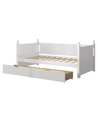 Simplie Fun Twin Size Solid Wood Daybed With 2 Drawers For Limited Space Kids, Teens, Adults, No Need Box Spring