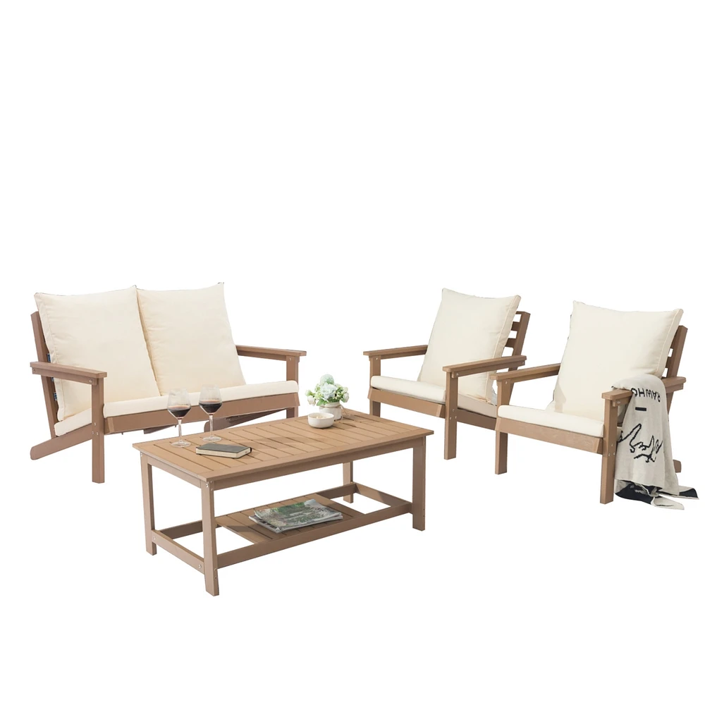 Mondawe 4 Pieces Patio Conversation Set with Rectangular Coffee Table,Grey Cushions