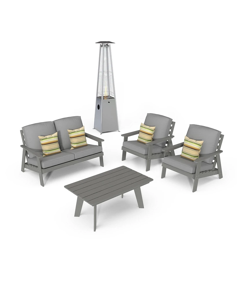 Mondawe 5 Pieces Outdoor Seating Patio Conversation Set with Heater and Coffee Table