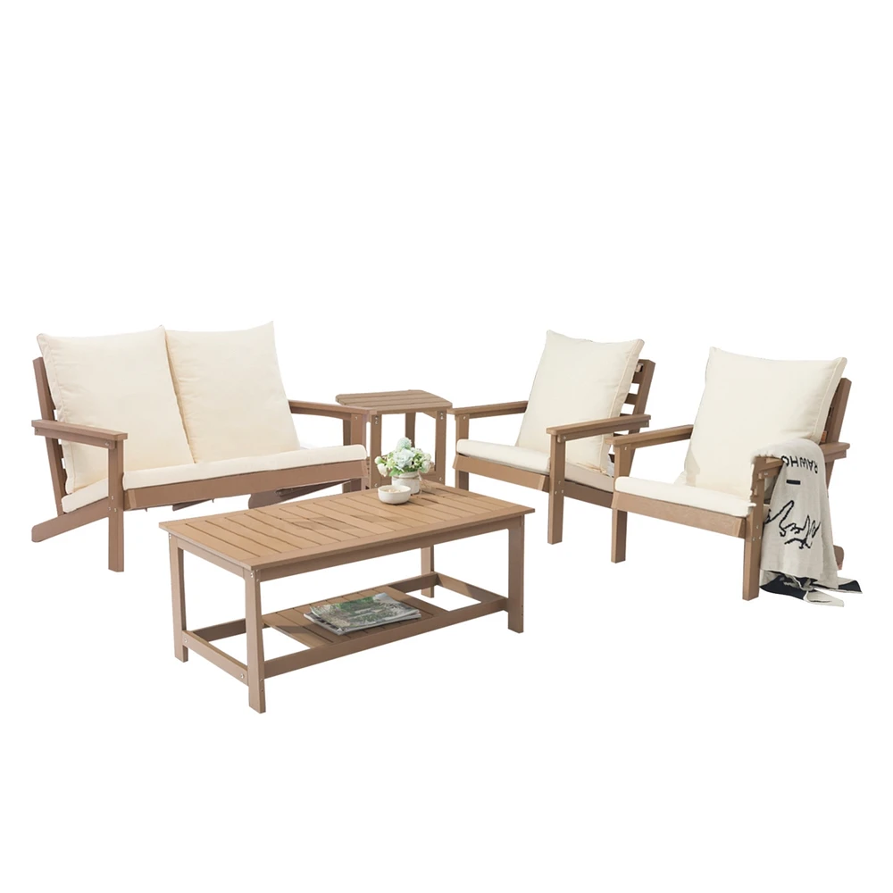 Mondawe 5 Pieces Outdoor Seating Patio Conversation Set with Rectangular Coffee Table