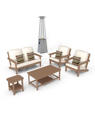 Mondawe 6 Pieces Outdoor Seating Patio Conversation Set with Heater and Coffee Table