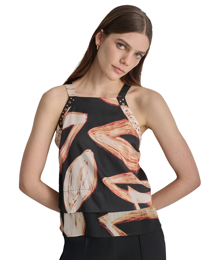 Dkny Women's Printed Square Neck Sleeveless Top