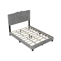 Full Upholstered Bed Frame With Rivet Design, Modern Velvet Platform Tufted Headboard