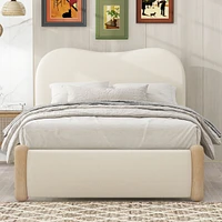 Twin Size Upholstered Platform Bed With Wood Supporting Feet, White