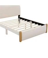 Simplie Fun Full Size Upholstered Platform Bed With Wood Supporting Feet, White