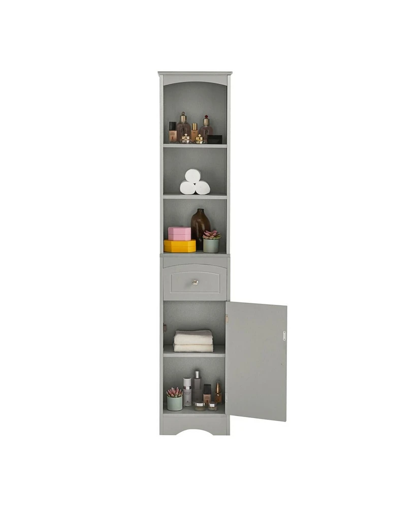 Simplie Fun Tall Bathroom Cabinet, Freestanding Storage Cabinet With Drawer, Mdf Board, Adjustable Shelf, Grey