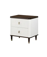 Simplie Fun Carena Nightstand with Usb, White & Brown Finish