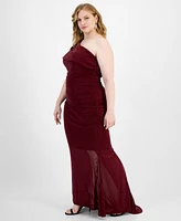 B Darlin Trendy Plus Size One-Shoulder Glitter Gown