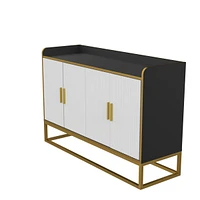 Modern Kitchen Buffet Storage Cabinet Cupboard Gloss With Metal Legs For Living Room Kitchen (Black