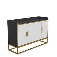 Modern Kitchen Buffet Storage Cabinet Cupboard Gloss With Metal Legs For Living Room Kitchen (Black