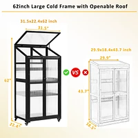 62" Height Wood Largehouse Balcony Portable Cold Frame With Wheels And Adjustable Shelves