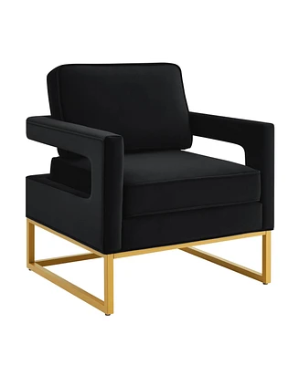 Simplie Fun Black Velvet Accent Chair with Gold Metal Base