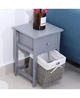 Streamdale Furniture Grey Wooden Nightstands with Drawer and Basket Set