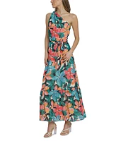 Maggy London Women's Printed Asymmetric-Neck Maxi Dress