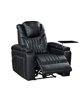 Simplie Fun Brown Pu Leather Power Recliner with Adjustable Headrest & Wireless Charging