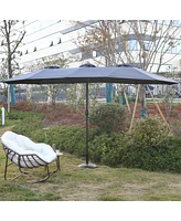 14.8 Ft Double Sided Outdoor Umbrella Rectangular Large With Crank (Navy Blue)