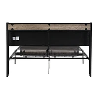 Metal Platform Bed Frame with Storage Headboard