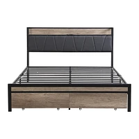 Metal Platform Bed Frame with Storage Headboard