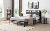 Streamdale Furniture Metal Platform Bed Frame with Upholstery Headboard and Storage