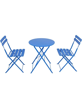 Simplie Fun 3 Pieces Patio Bistro Balcony Metail Chair Table Set-Blue