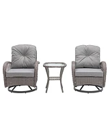 3-Piece Outdoor Swivel Rocker Patio Set, Grey