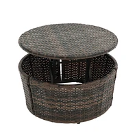 Round Rattan Lounge Set with Canopy & Lift Coffee Table