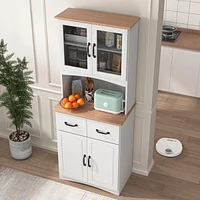 White Wooden Kitchen Pantry with Glass Door Storage
