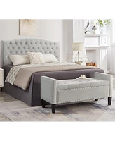 Streamdale Furniture Gray Upholstered Storage Bench with Armrest